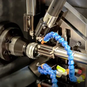 CNC lathe machine is cutting a metal